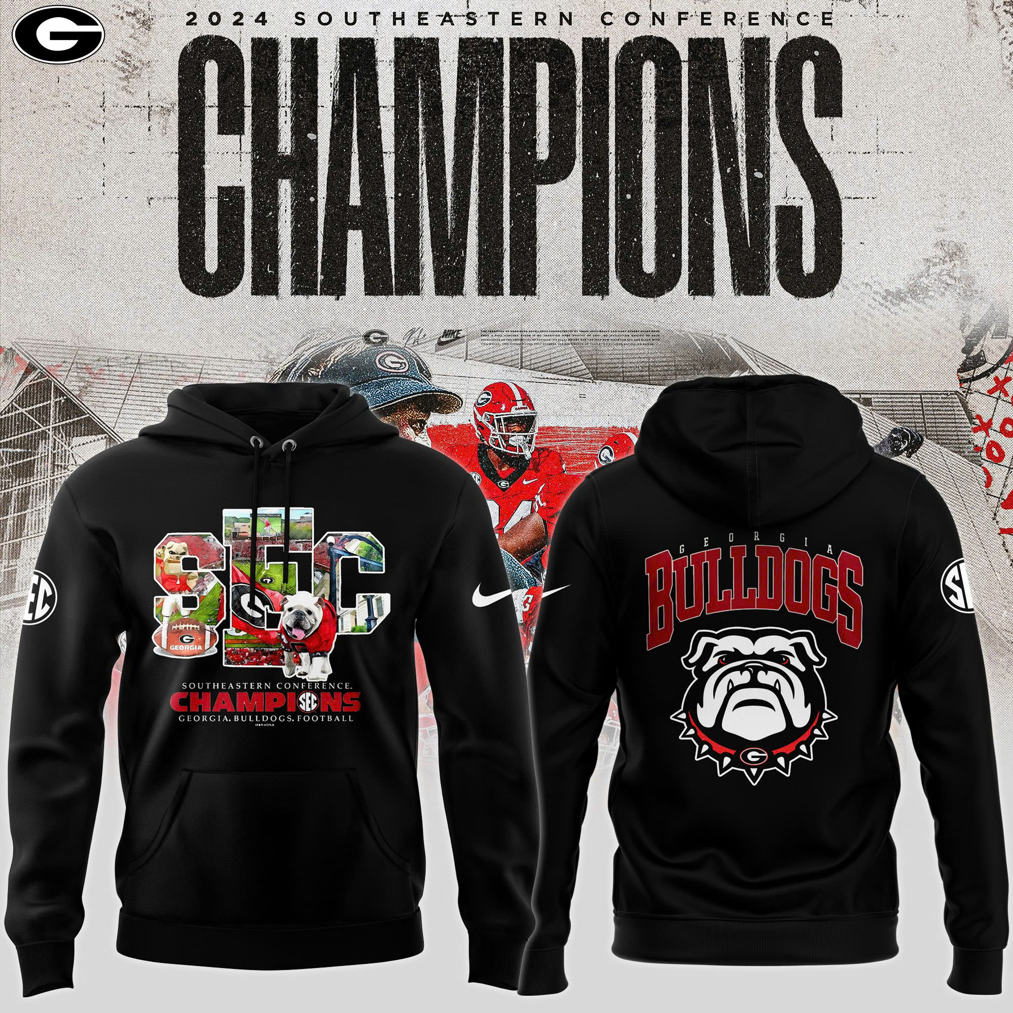 Georgia Bulldogs SEC Football Conference Champions Pullover Hoodie - Famjoys Georgia Bulldogs SEC Football Conference Champions Pullover Hoodie - Famjoys