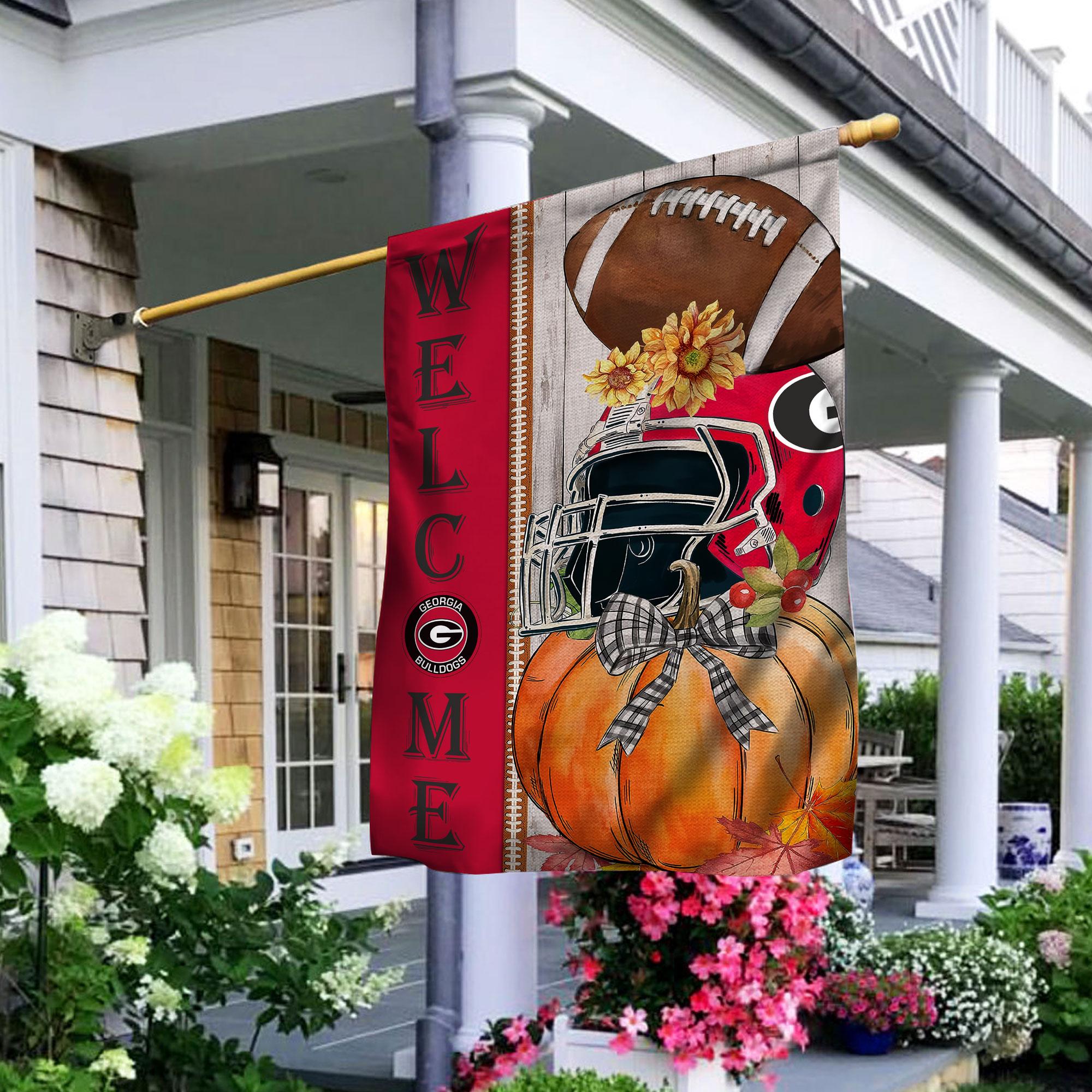 Georgia Bulldogs Welcome Fall Football Garden Flag – Double Sided Printed - Famjoys Georgia Bulldogs Welcome Fall Football Garden Flag – Double Sided Printed - Famjoys