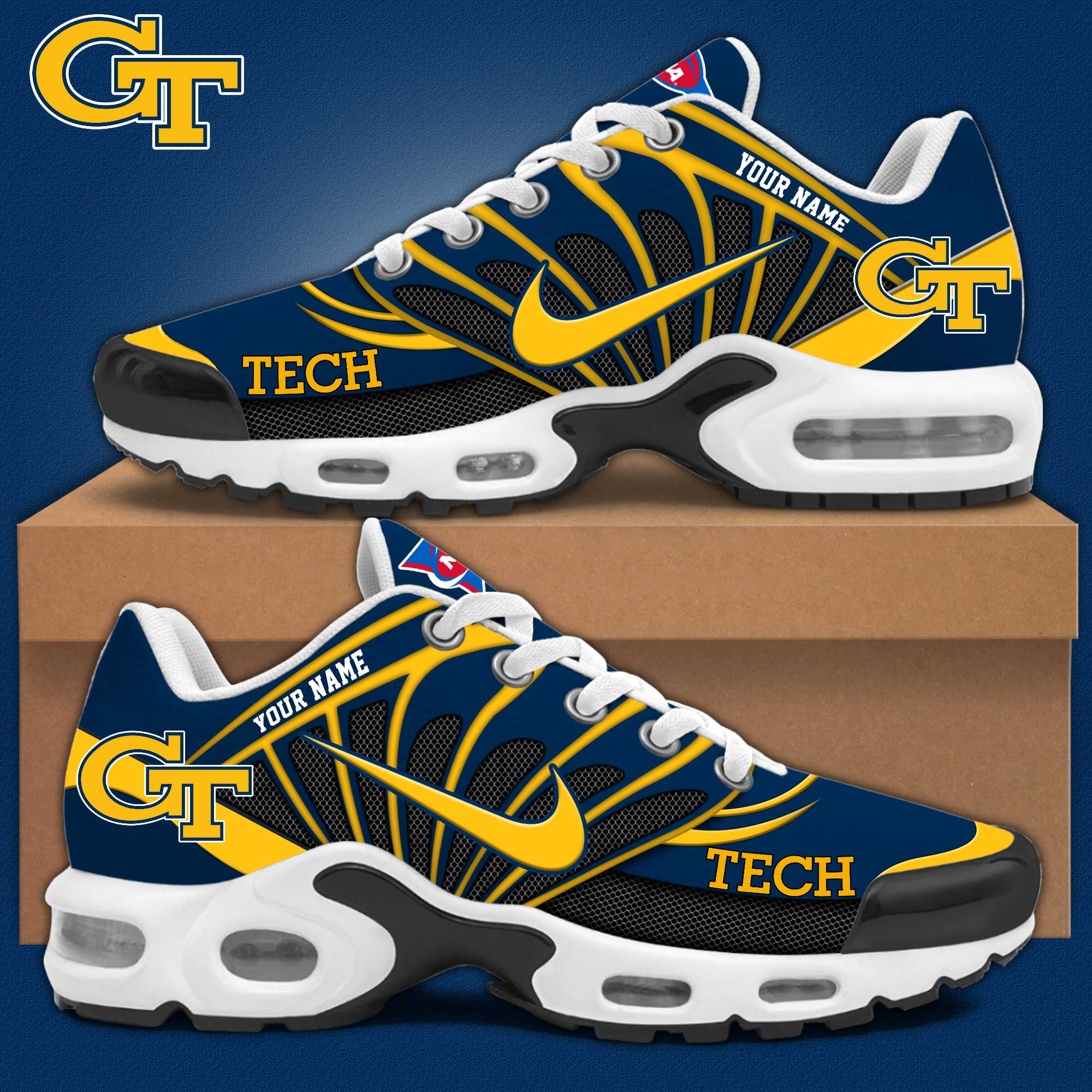 Georgia Tech Football Personalized Air Max Plus Sneakers - Famjoys Georgia Tech Football Personalized Air Max Plus Sneakers - Famjoys