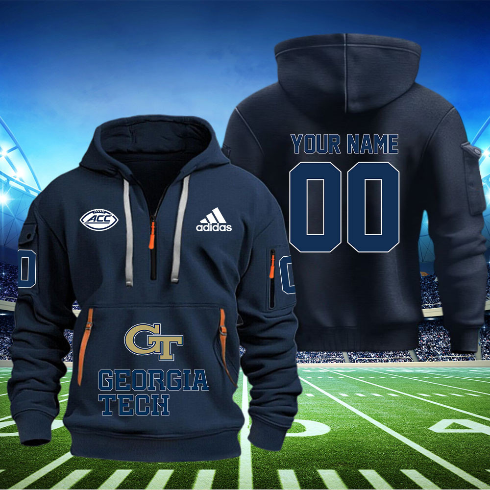 Georgia Tech Yellow Jackets Football Quarter Zip Hoodie - Famjoys Georgia Tech Yellow Jackets Football Quarter Zip Hoodie - Famjoys