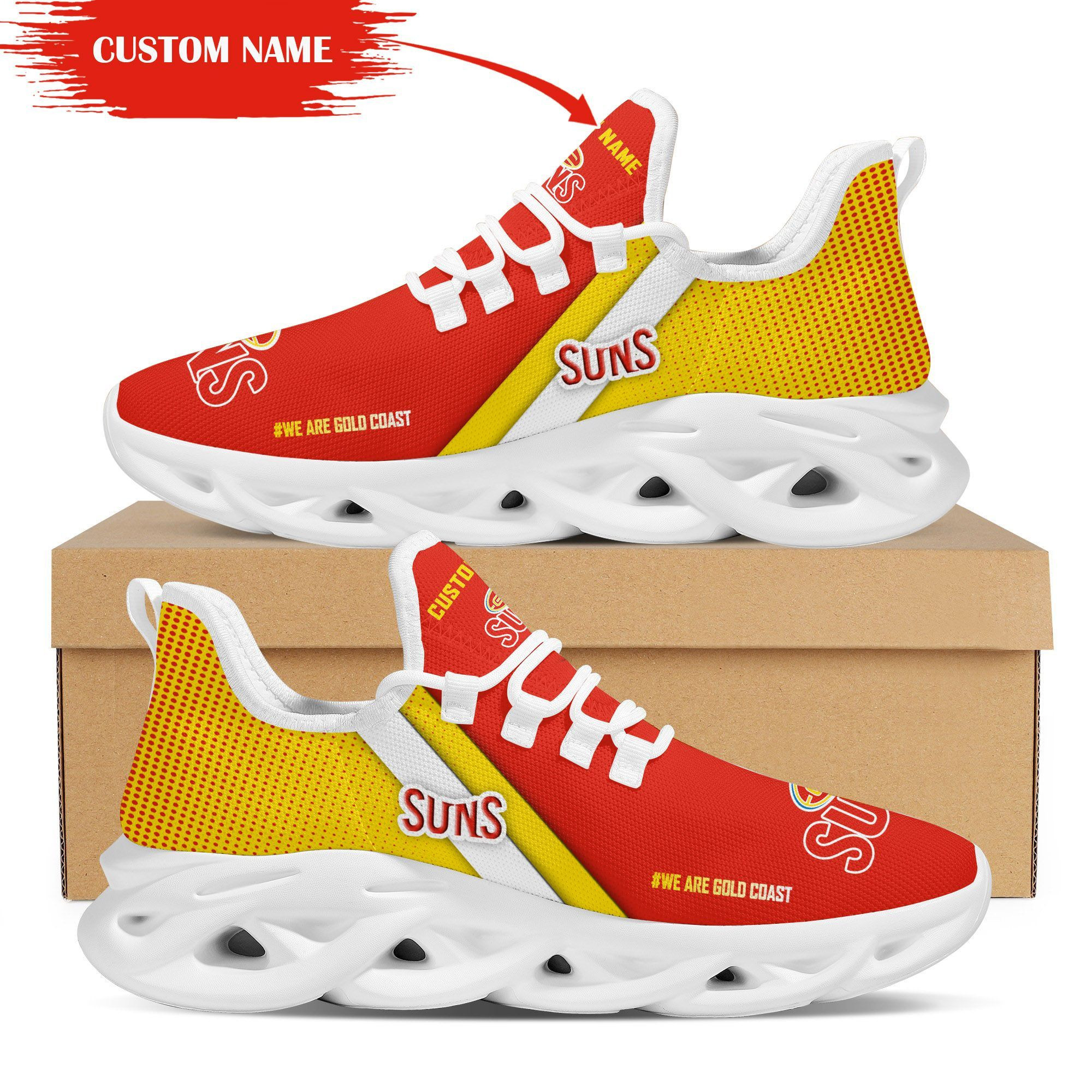 Gold Coast Suns Custom Personalized Max Soul Sneakers Shoes - Famjoys Gold Coast Suns Custom Personalized Max Soul Sneakers Shoes - Famjoys