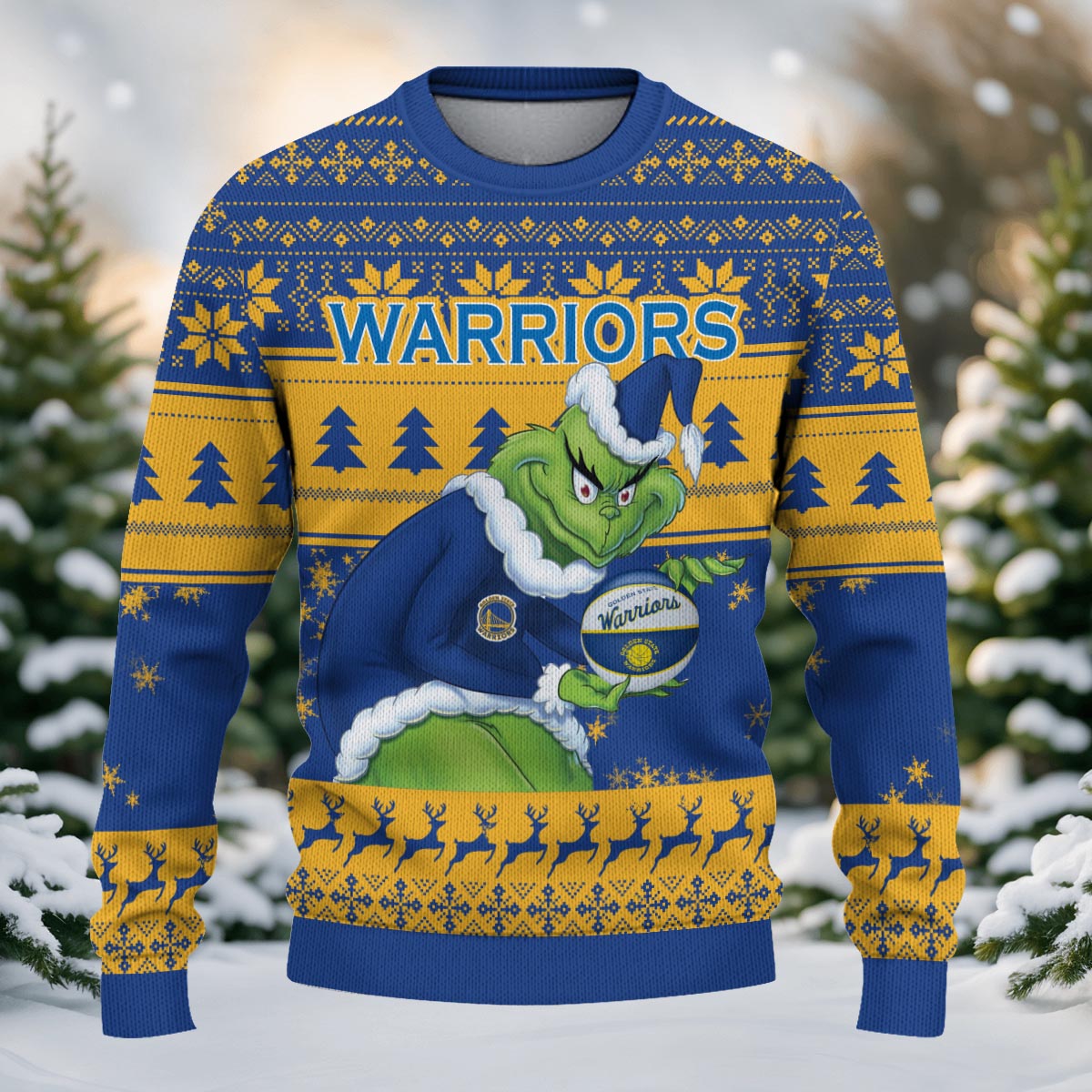 Golden State Warriors Grinch Christmas Ugly Sweater - Famjoys Golden State Warriors Grinch Christmas Ugly Sweater - Famjoys