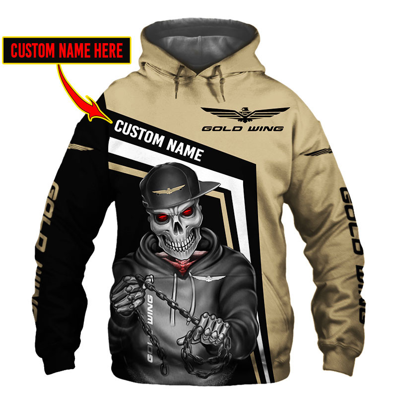 Goldwing Skull Tshirt, sweatshirt, Polo, Hawaiian, Hoodie 3D Apparel Full Printing Custom Name 