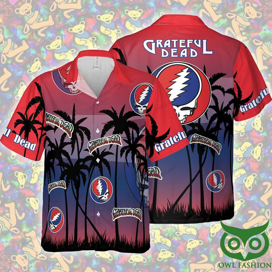 Grateful Dead Red And Blue Gradient Hawaiian Shirt - Famjoys Grateful Dead Red And Blue Gradient Hawaiian Shirt - Famjoys