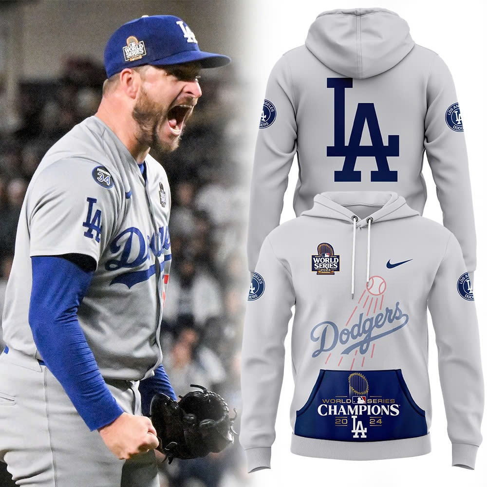 Gray Los Angeles Dodgers World Series Champions Hoodie - Famjoys Gray Los Angeles Dodgers World Series Champions Hoodie - Famjoys