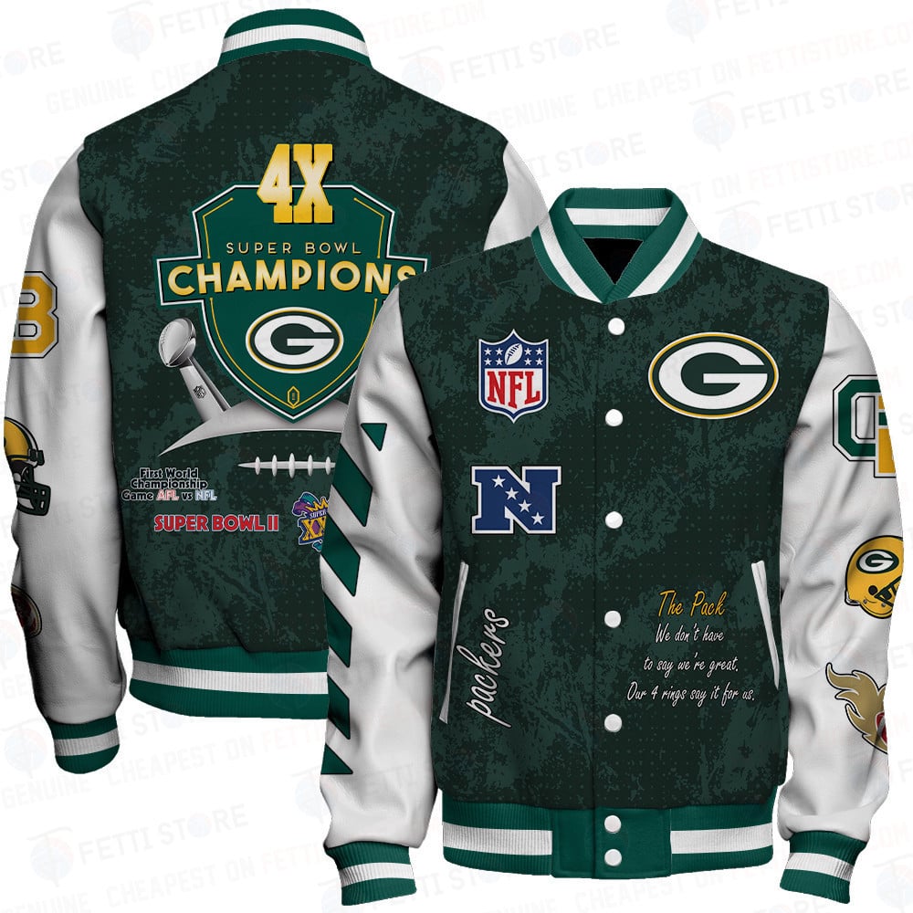 Green Bay Packers 4X Champions Print Varsity Jacket SFAT V9 - Famjoys Green Bay Packers 4X Champions Print Varsity Jacket SFAT V9 - Famjoys