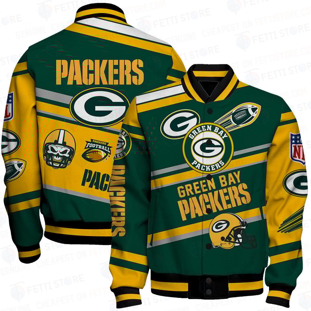 Green Bay Packers American Football League Pattern Varsity Jacket - Famjoys Green Bay Packers American Football League Pattern Varsity Jacket - Famjoys