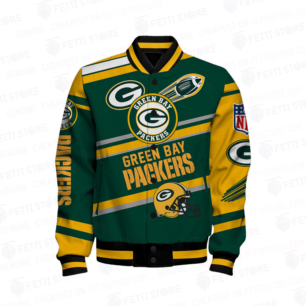 Green Bay Packers American Football League Pattern Varsity Jacket - Famjoys Green Bay Packers American Football League Pattern Varsity Jacket - Famjoys