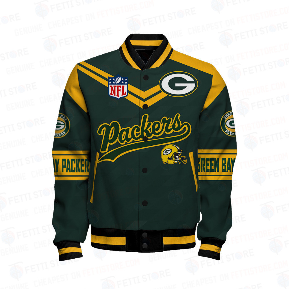 Green Bay Packers American Football League Pattern Varsity Jacket SH1 V2 - Famjoys Green Bay Packers American Football League Pattern Varsity Jacket SH1 V2 - Famjoys
