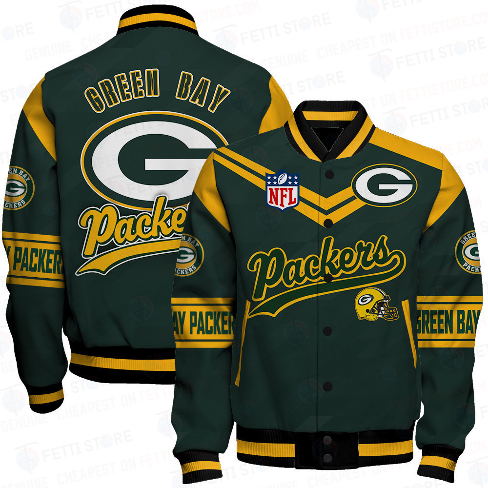 Green Bay Packers American Football League Pattern Varsity Jacket SH1 V2 - Famjoys Green Bay Packers American Football League Pattern Varsity Jacket SH1 V2 - Famjoys