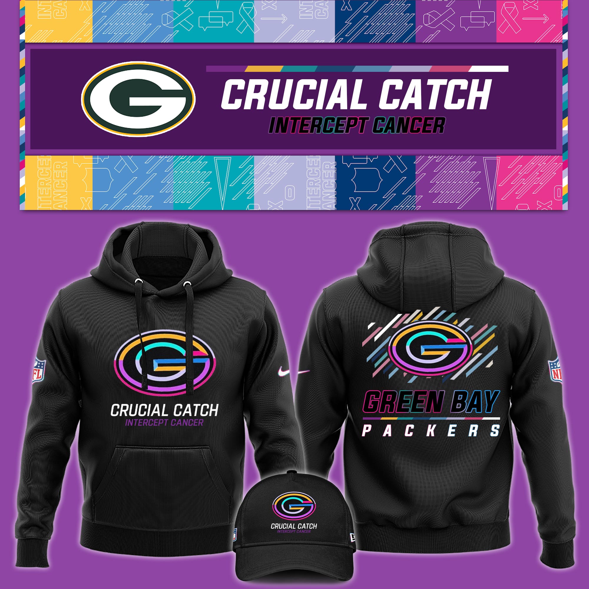 Green Bay Packers  Black 202 Crucial Catch Pullover Hoodie