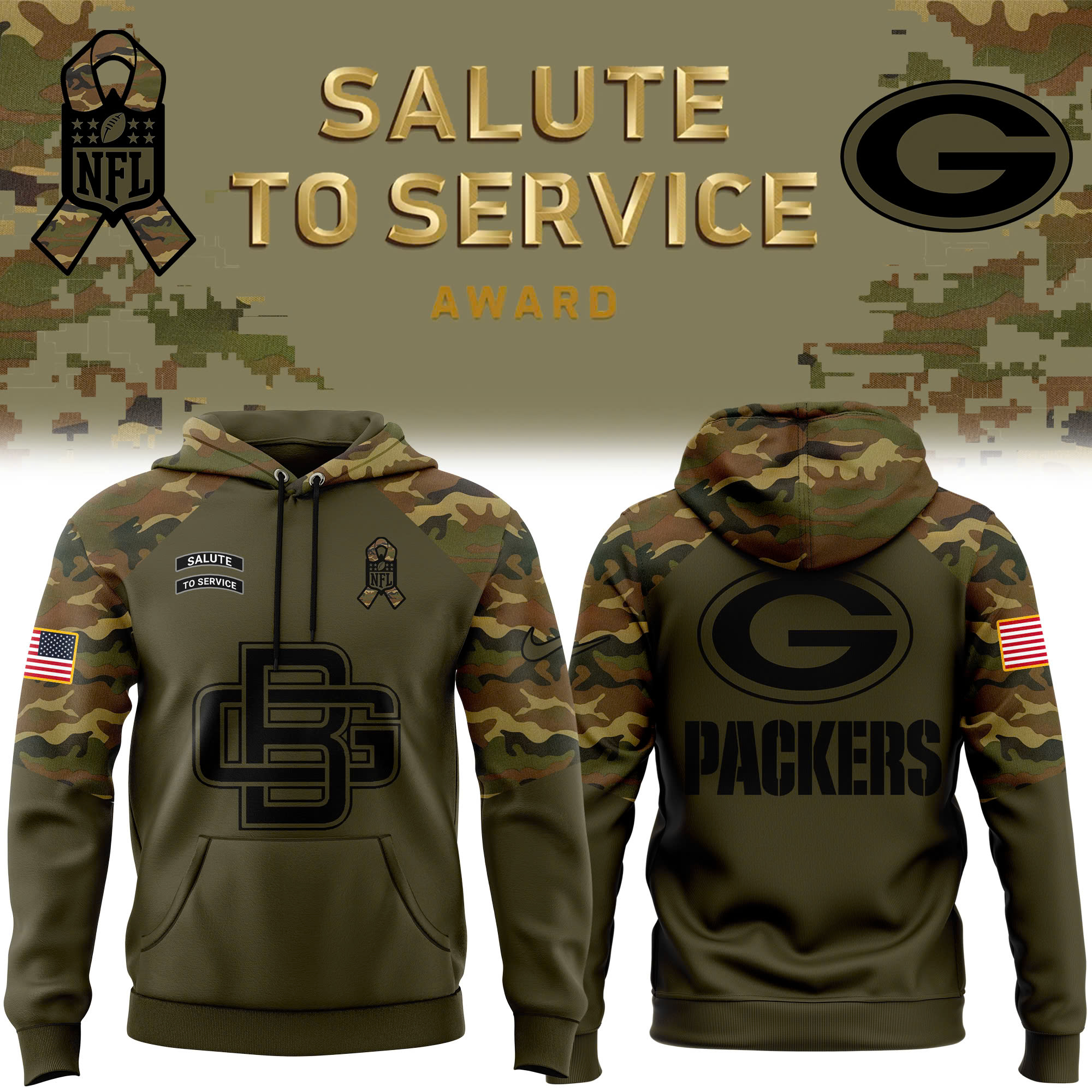 Green Bay Packers Camo Salute to Service Club Fleece Pullover Hoodie - Famjoys Green Bay Packers Camo Salute to Service Club Fleece Pullover Hoodie - Famjoys