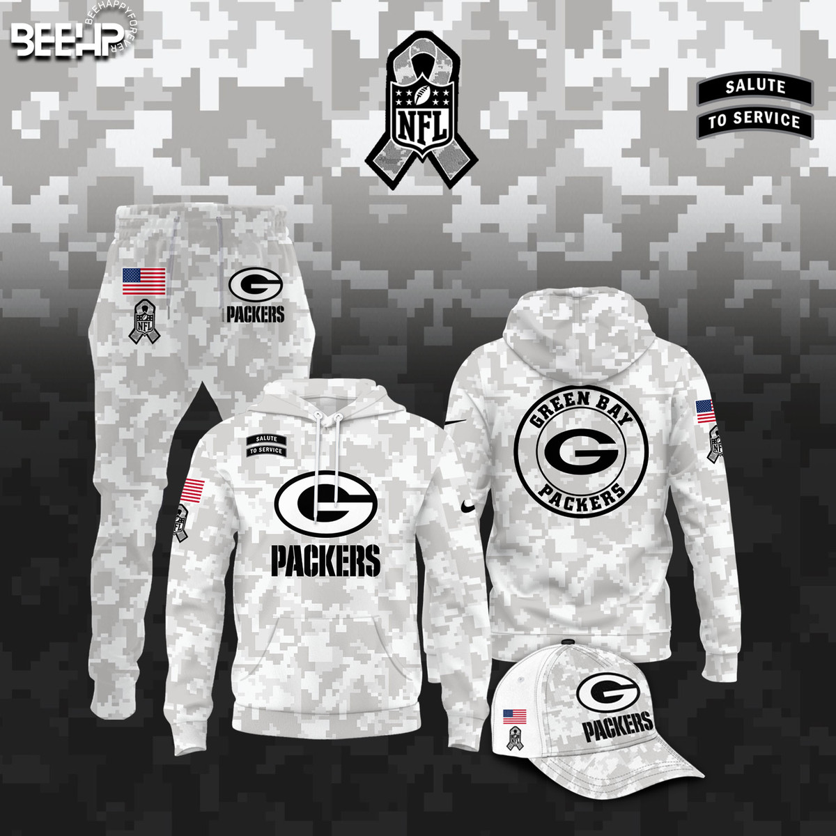 Green Bay Packers Camo Salute to Service Combo - Famjoys Green Bay Packers Camo Salute to Service Combo - Famjoys