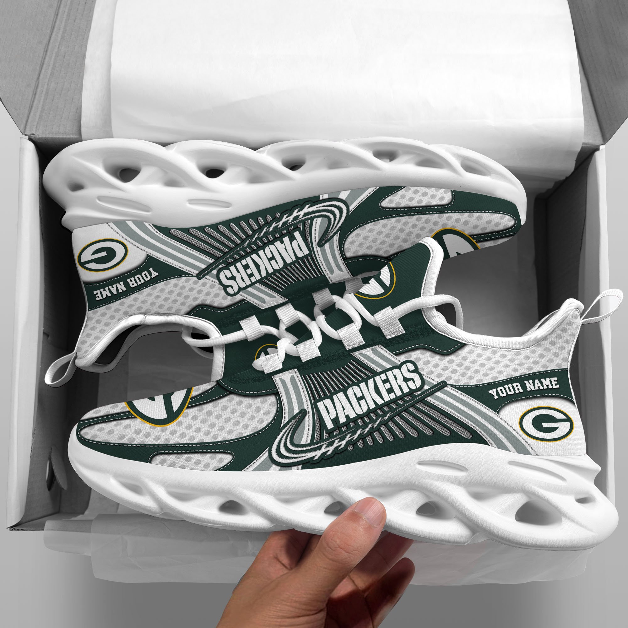 Green Bay Packers Clunky Sneakers Custom Your Name, Sport Sneakers For Fans, Gifts For Sport Lovers, Gift For Dad ETRG-62453 - Famjoys Green Bay Packers Clunky Sneakers Custom Your Name, Sport Sneakers For Fans, Gifts For Sport Lovers, Gift For Dad ETRG-62453 - Famjoys