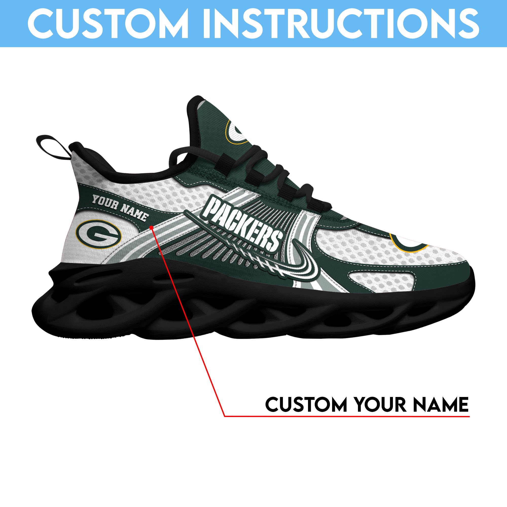 Green Bay Packers Clunky Sneakers Custom Your Name, Sport Sneakers For Fans, Gifts For Sport Lovers, Gift For Dad ETRG-62453 - Famjoys Green Bay Packers Clunky Sneakers Custom Your Name, Sport Sneakers For Fans, Gifts For Sport Lovers, Gift For Dad ETRG-62453 - Famjoys