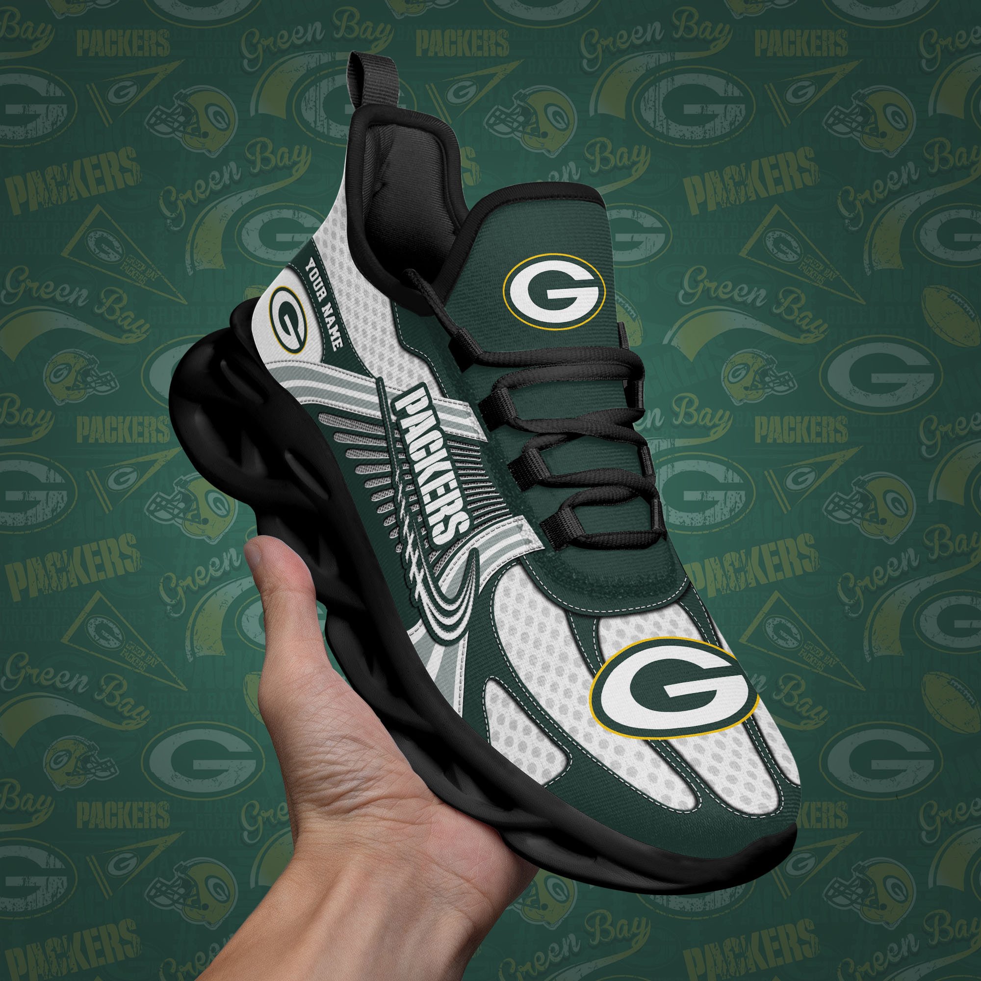 Green Bay Packers Clunky Sneakers Custom Your Name, Sport Sneakers For Fans, Gifts For Sport Lovers, Gift For Dad ETRG-62453 - Famjoys Green Bay Packers Clunky Sneakers Custom Your Name, Sport Sneakers For Fans, Gifts For Sport Lovers, Gift For Dad ETRG-62453 - Famjoys