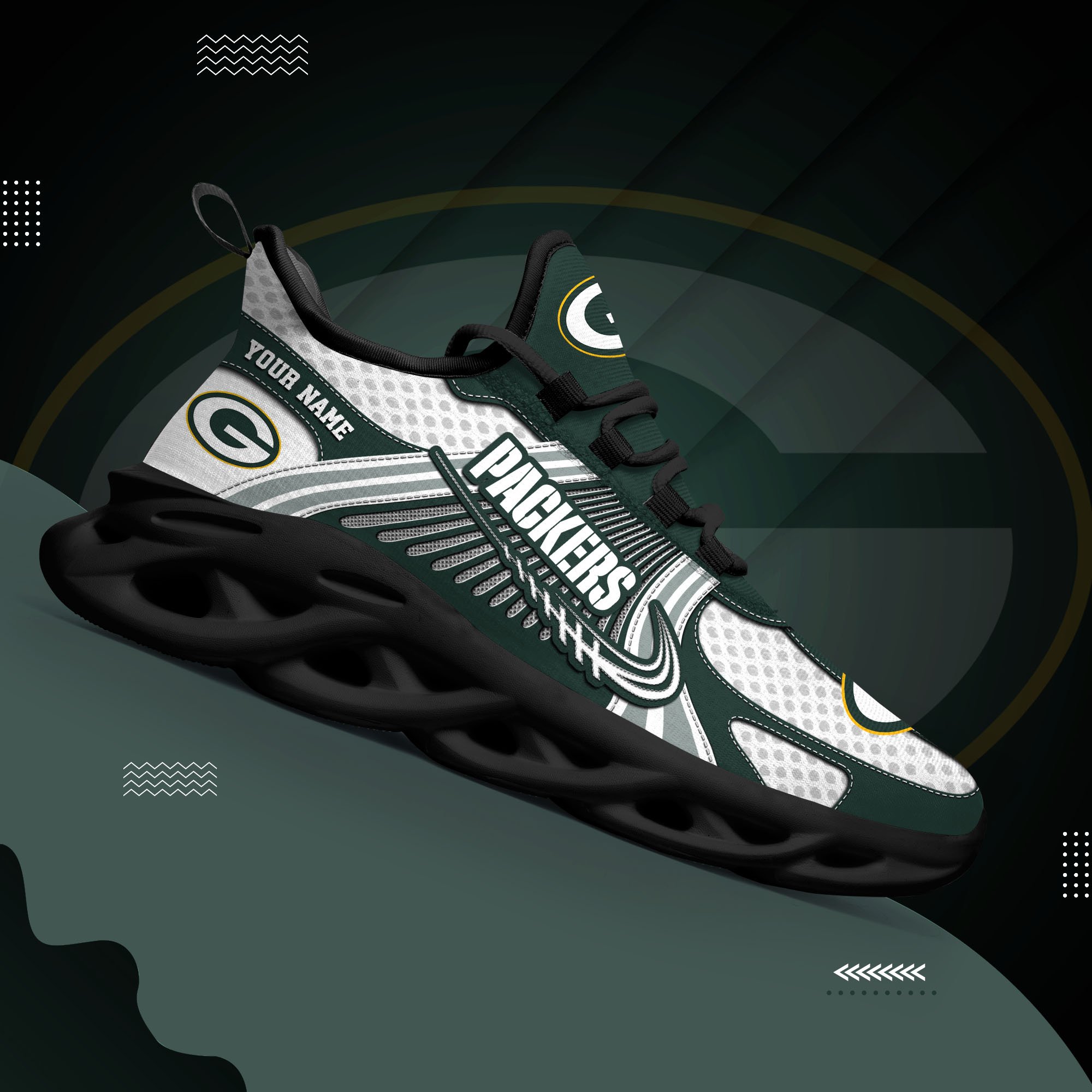 Green Bay Packers Clunky Sneakers Custom Your Name, Sport Sneakers For Fans, Gifts For Sport Lovers, Gift For Dad ETRG-62453 - Famjoys Green Bay Packers Clunky Sneakers Custom Your Name, Sport Sneakers For Fans, Gifts For Sport Lovers, Gift For Dad ETRG-62453 - Famjoys