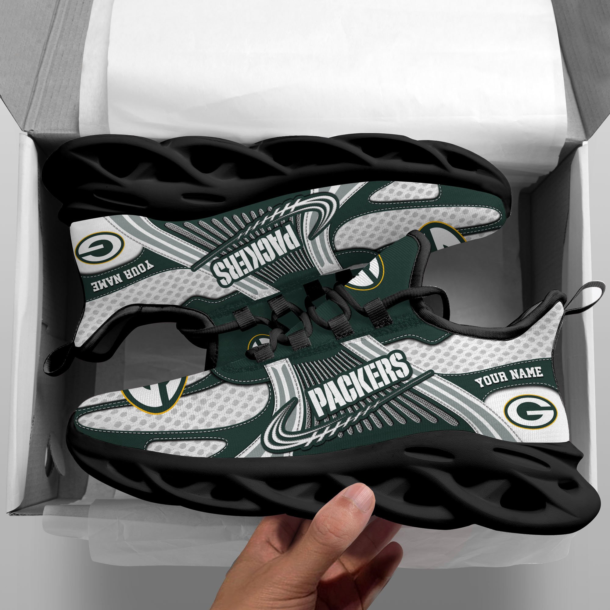 Green Bay Packers Clunky Sneakers Custom Your Name, Sport Sneakers For Fans, Gifts For Sport Lovers, Gift For Dad ETRG-62453 - Famjoys Green Bay Packers Clunky Sneakers Custom Your Name, Sport Sneakers For Fans, Gifts For Sport Lovers, Gift For Dad ETRG-62453 - Famjoys