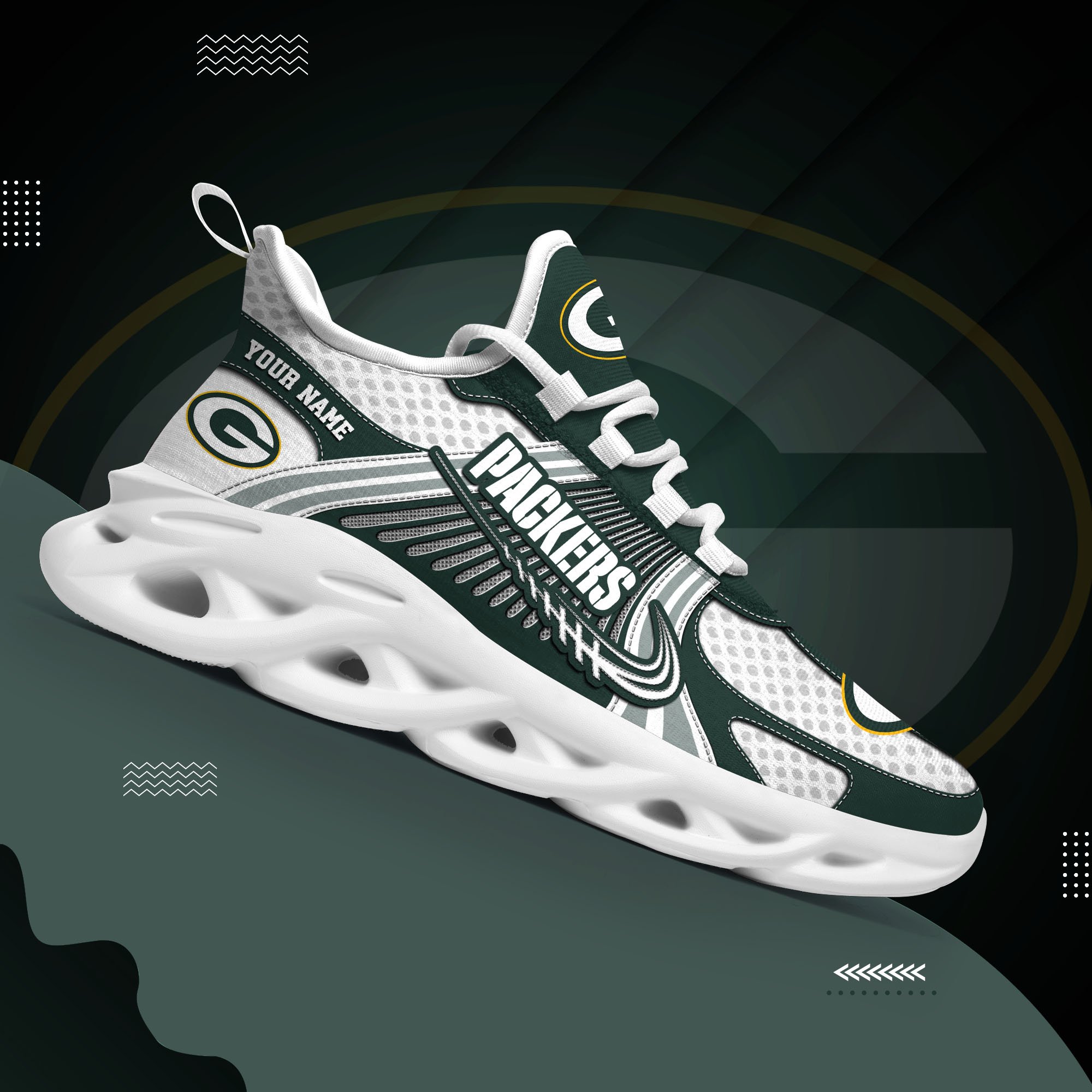 Green Bay Packers Clunky Sneakers Custom Your Name, Sport Sneakers For Fans, Gifts For Sport Lovers, Gift For Dad ETRG-62453 - Famjoys Green Bay Packers Clunky Sneakers Custom Your Name, Sport Sneakers For Fans, Gifts For Sport Lovers, Gift For Dad ETRG-62453 - Famjoys