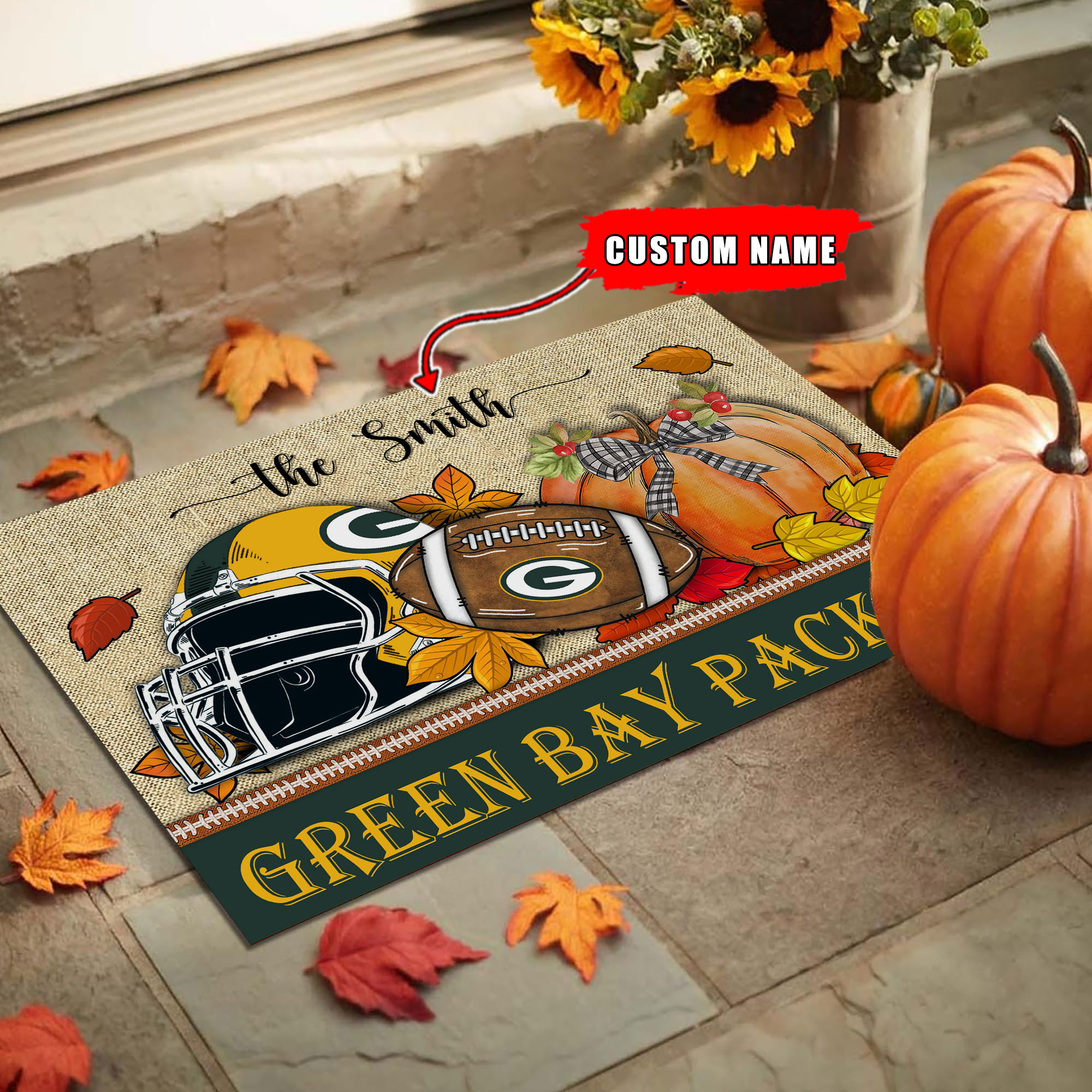 Green Bay Packers Fall Football Doormat - Famjoys Green Bay Packers Fall Football Doormat - Famjoys