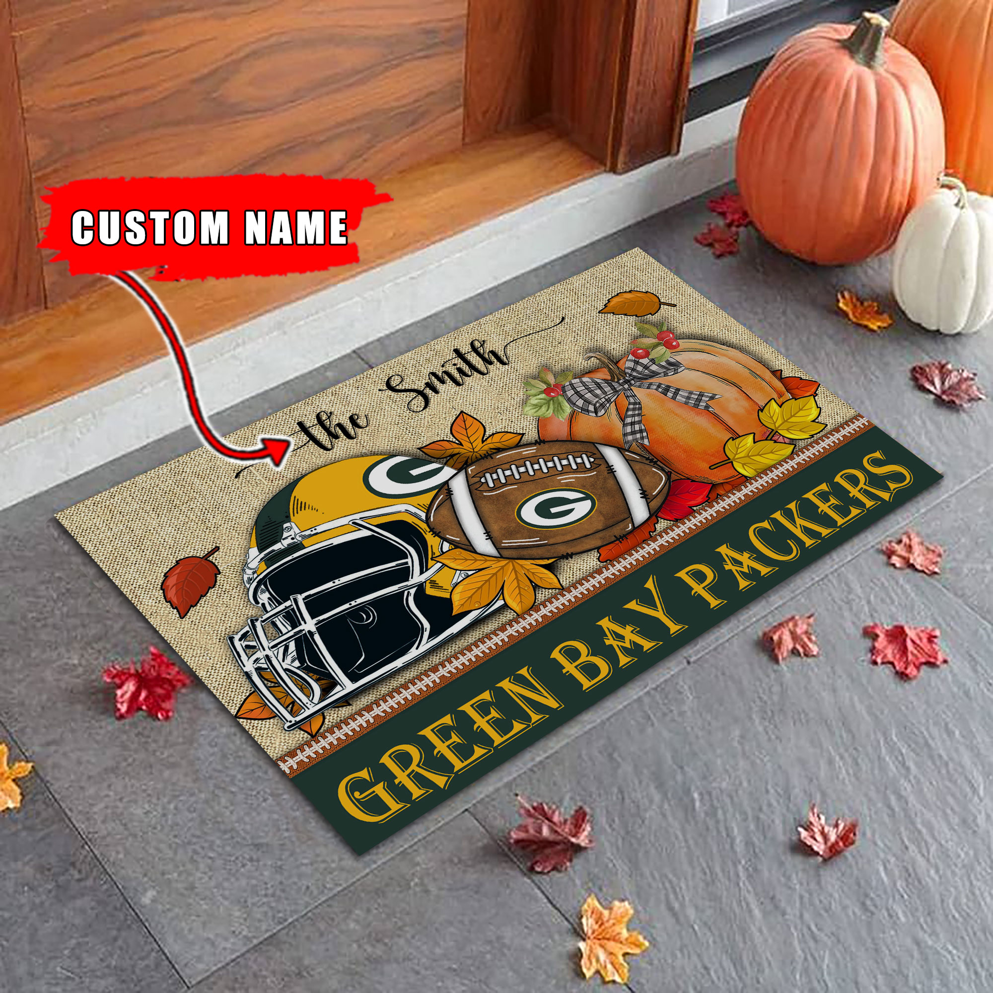 Green Bay Packers Fall Football Doormat - Famjoys Green Bay Packers Fall Football Doormat - Famjoys