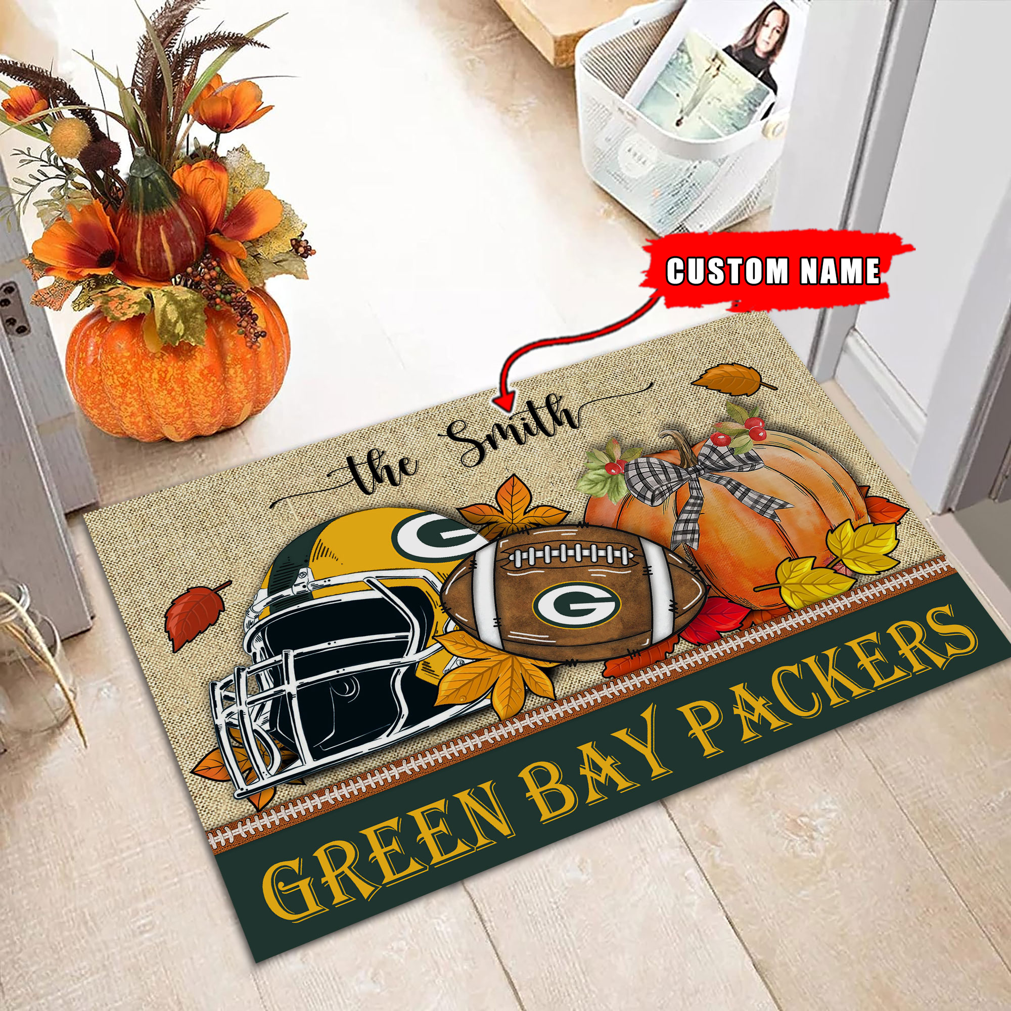 Green Bay Packers Fall Football Doormat - Famjoys Green Bay Packers Fall Football Doormat - Famjoys