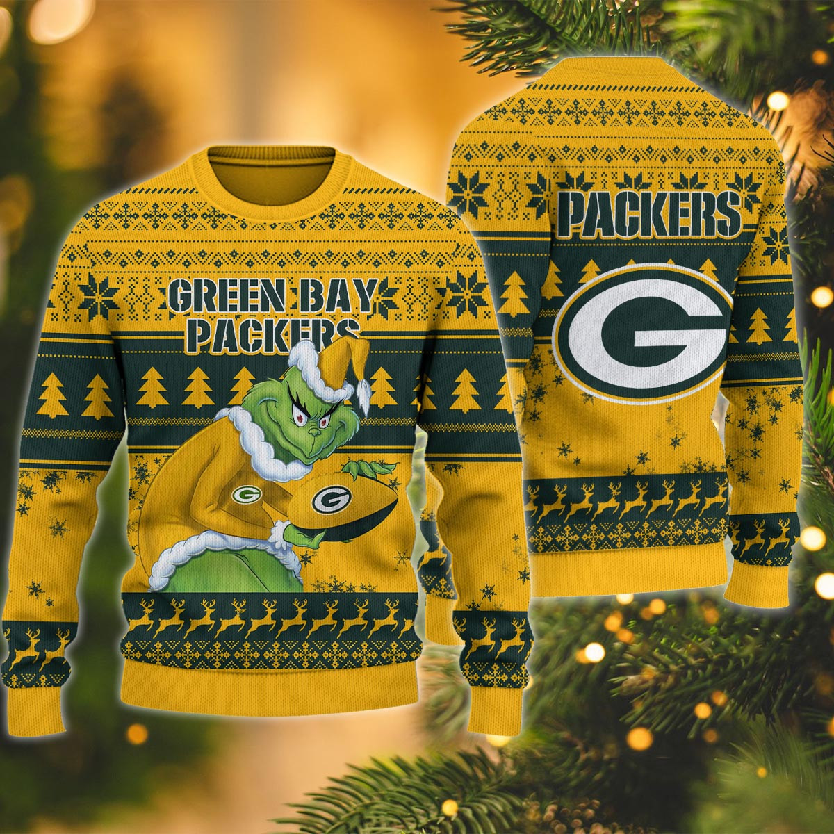 Green Bay Packers Grinch Ugly Christmas Sweater - Famjoys Green Bay Packers Grinch Ugly Christmas Sweater - Famjoys