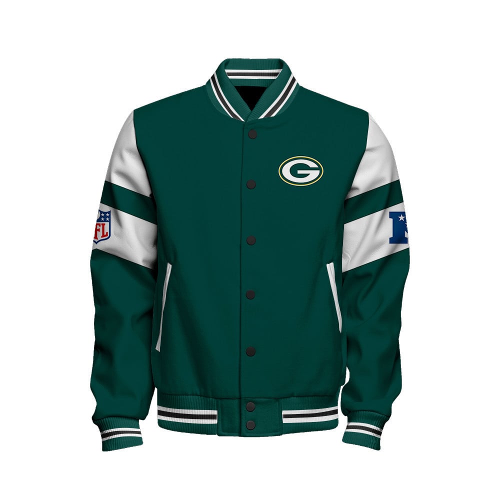 Green Bay Packers National Football Conference Unisex Varsity Jacket V11 - Famjoys Green Bay Packers National Football Conference Unisex Varsity Jacket V11 - Famjoys