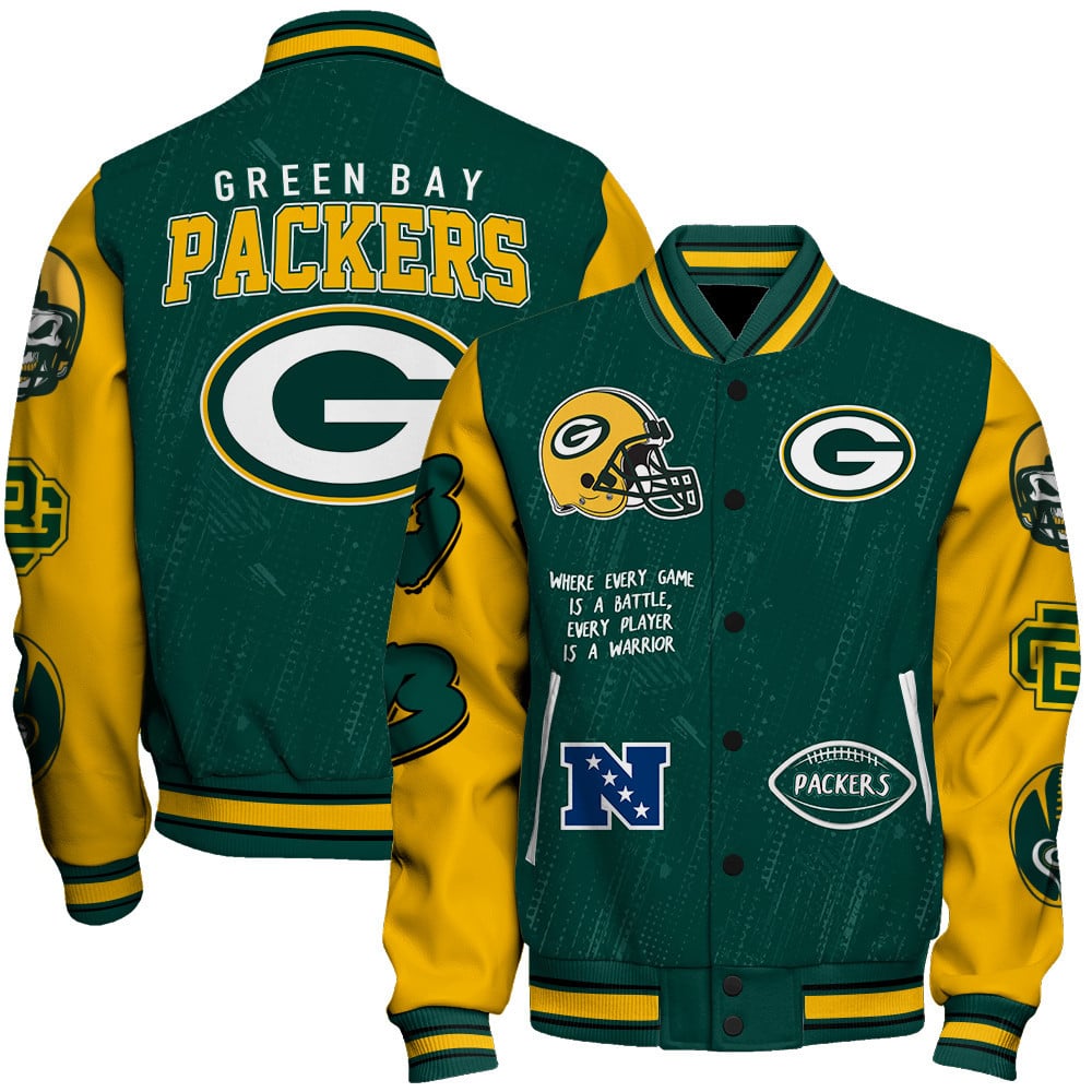Green Bay Packers National Football League Conquer Every Field Unisex Varsity Jacket - Famjoys Green Bay Packers National Football League Conquer Every Field Unisex Varsity Jacket - Famjoys