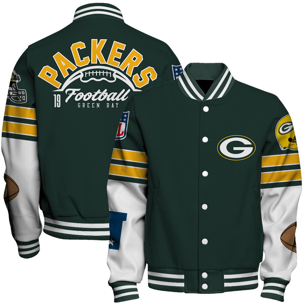 Green Bay Packers National Football League Feel The Power Unisex Varsity Jacket - Famjoys Green Bay Packers National Football League Feel The Power Unisex Varsity Jacket - Famjoys