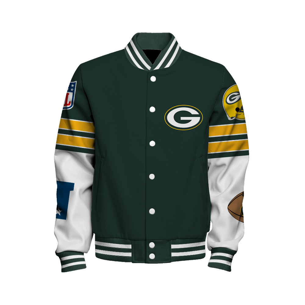Green Bay Packers National Football League Feel The Power Unisex Varsity Jacket - Famjoys Green Bay Packers National Football League Feel The Power Unisex Varsity Jacket - Famjoys