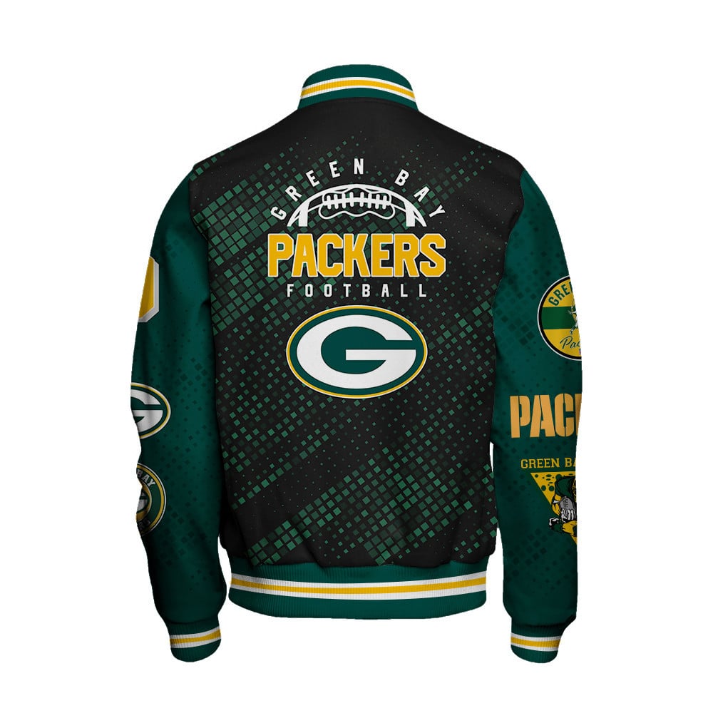 Green Bay Packers National Football League Pattern Varsity Jacket V13 - Famjoys Green Bay Packers National Football League Pattern Varsity Jacket V13 - Famjoys