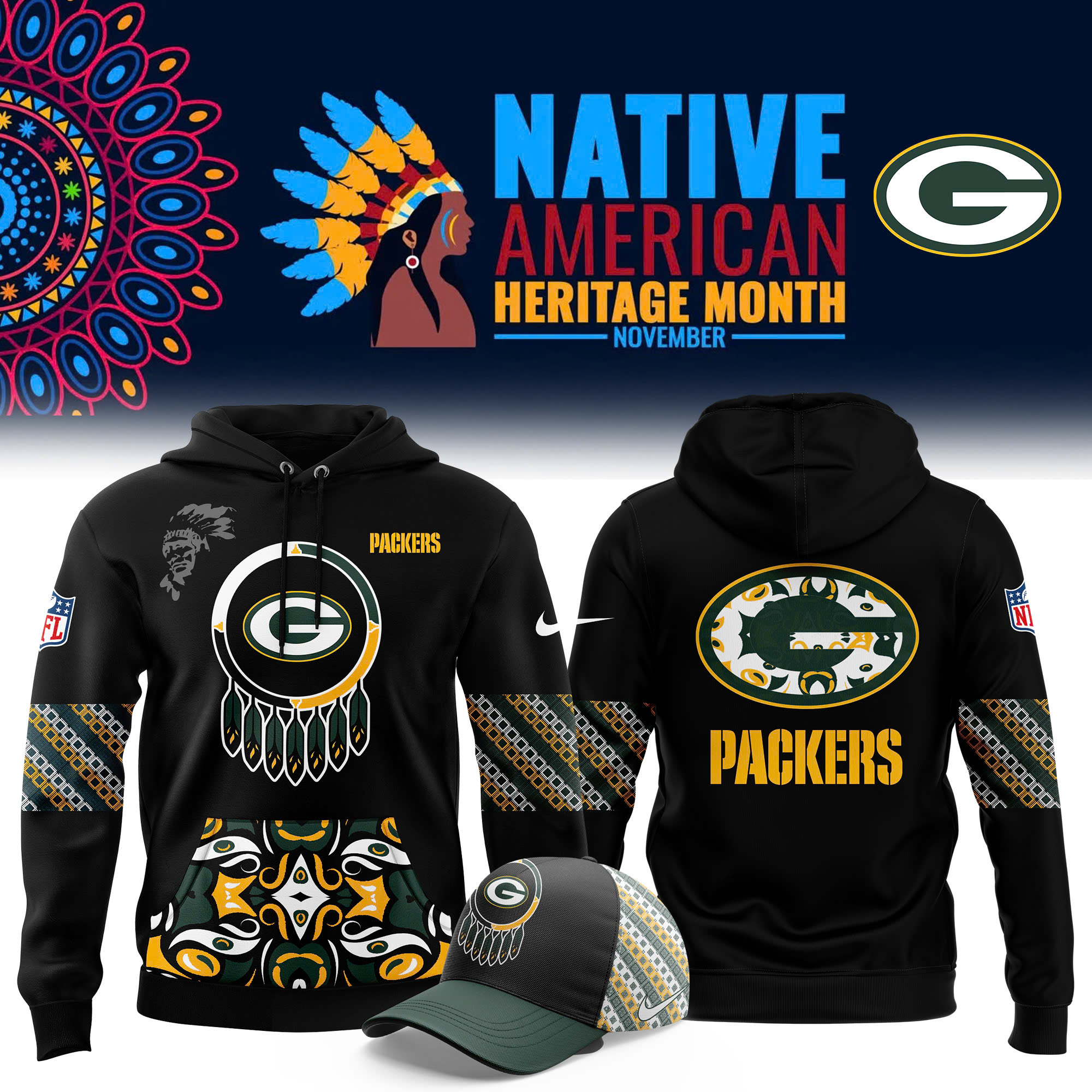 Green Bay Packers Native American Heritage Month Premium Pullover Hoodie - Famjoys Green Bay Packers Native American Heritage Month Premium Pullover Hoodie - Famjoys
