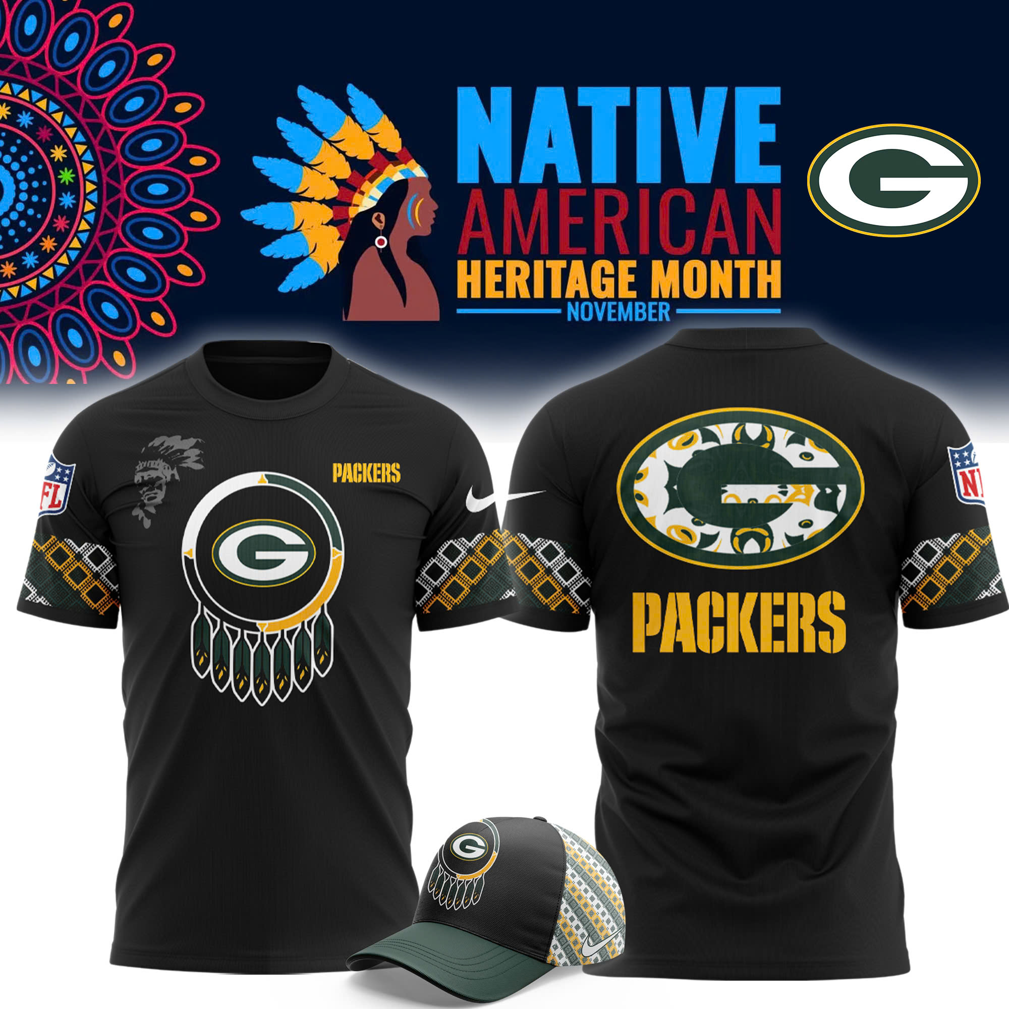 Green Bay Packers Native American Heritage Month Premium Tee - Famjoys Green Bay Packers Native American Heritage Month Premium Tee - Famjoys