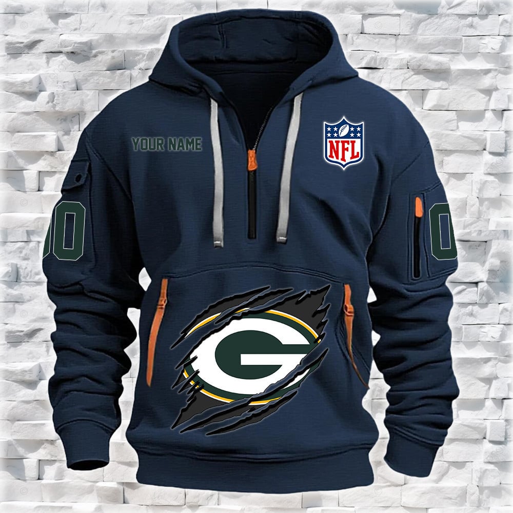 Green Bay Packers New Personalized Quarter Zip Hoodie NA011 - Famjoys Green Bay Packers New Personalized Quarter Zip Hoodie NA011 - Famjoys