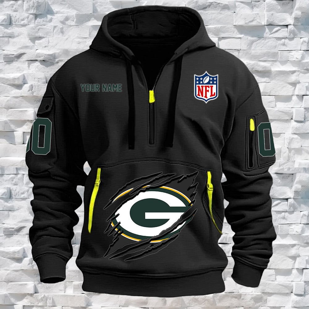 Green Bay Packers New Personalized Quarter Zip Hoodie NA011 - Famjoys Green Bay Packers New Personalized Quarter Zip Hoodie NA011 - Famjoys