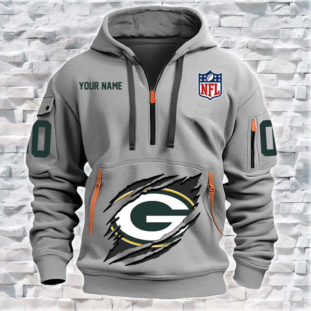Green Bay Packers New Personalized Quarter Zip Hoodie NA011 - Famjoys Green Bay Packers New Personalized Quarter Zip Hoodie NA011 - Famjoys