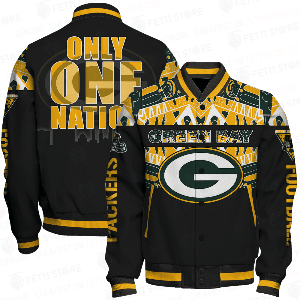 Green Bay Packers Only One Nation Print Varsity Jacket - Famjoys Green Bay Packers Only One Nation Print Varsity Jacket - Famjoys