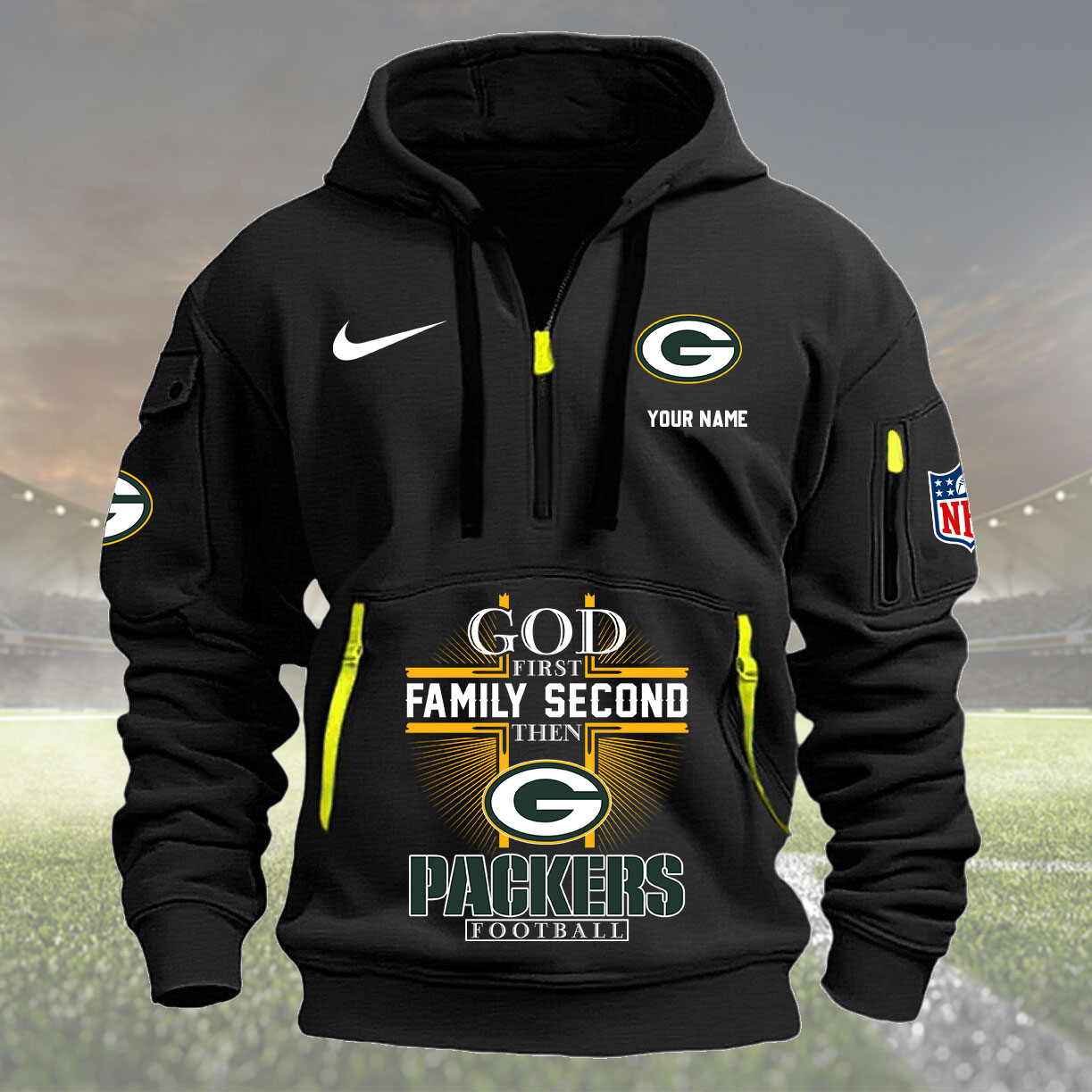 Green Bay Packers Personalized Quarter Zip Hoodie New Collection AZBTQZH000252 - Famjoys Green Bay Packers Personalized Quarter Zip Hoodie New Collection AZBTQZH000252 - Famjoys