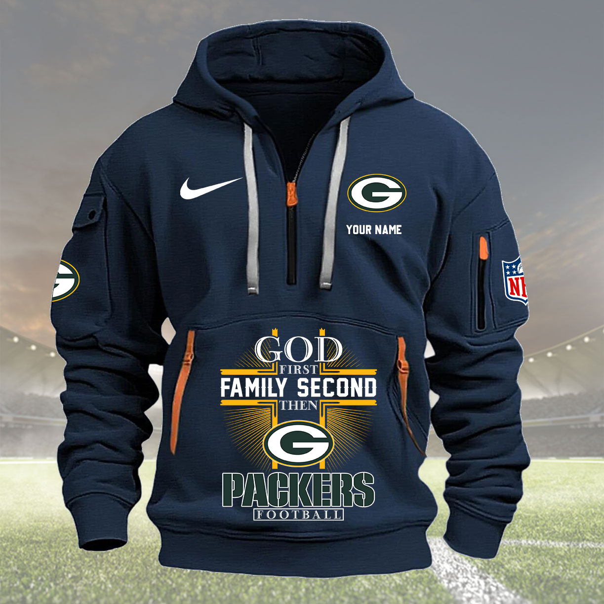 Green Bay Packers Personalized Quarter Zip Hoodie New Collection AZBTQZH000252 - Famjoys Green Bay Packers Personalized Quarter Zip Hoodie New Collection AZBTQZH000252 - Famjoys