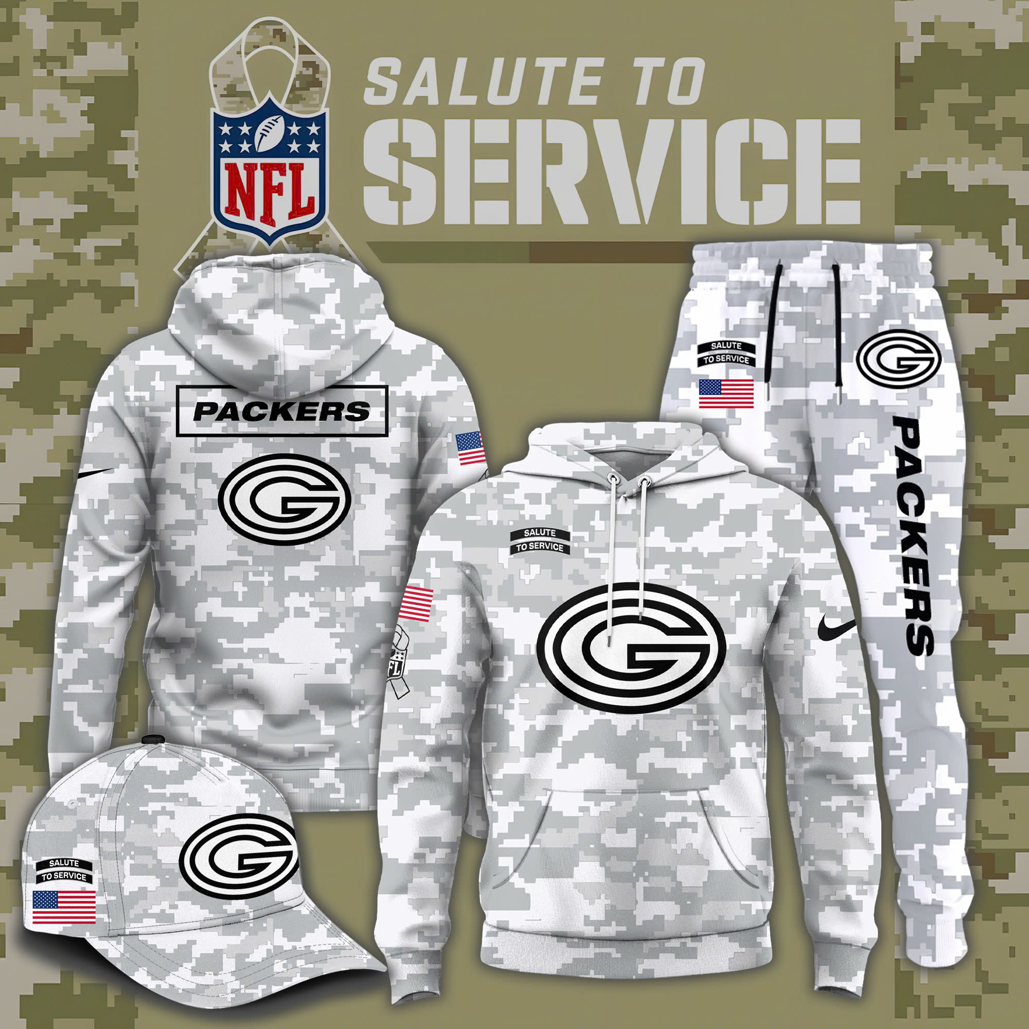 Green Bay Packers Salute to Service Club Fleece Pullover Arctic Camo Hoodie - Famjoys Green Bay Packers Salute to Service Club Fleece Pullover Arctic Camo Hoodie - Famjoys
