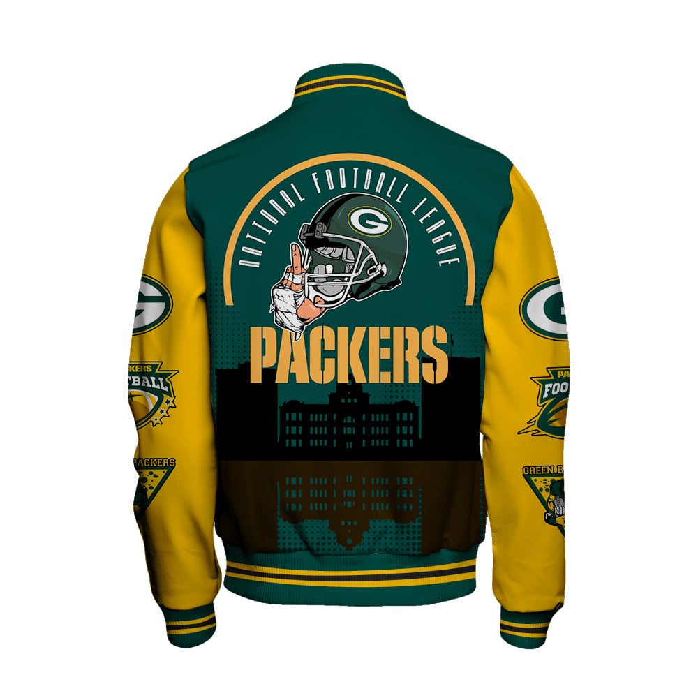 Green Bay Packers Team Logo Player Design Varsity Jacket - Famjoys Green Bay Packers Team Logo Player Design Varsity Jacket - Famjoys