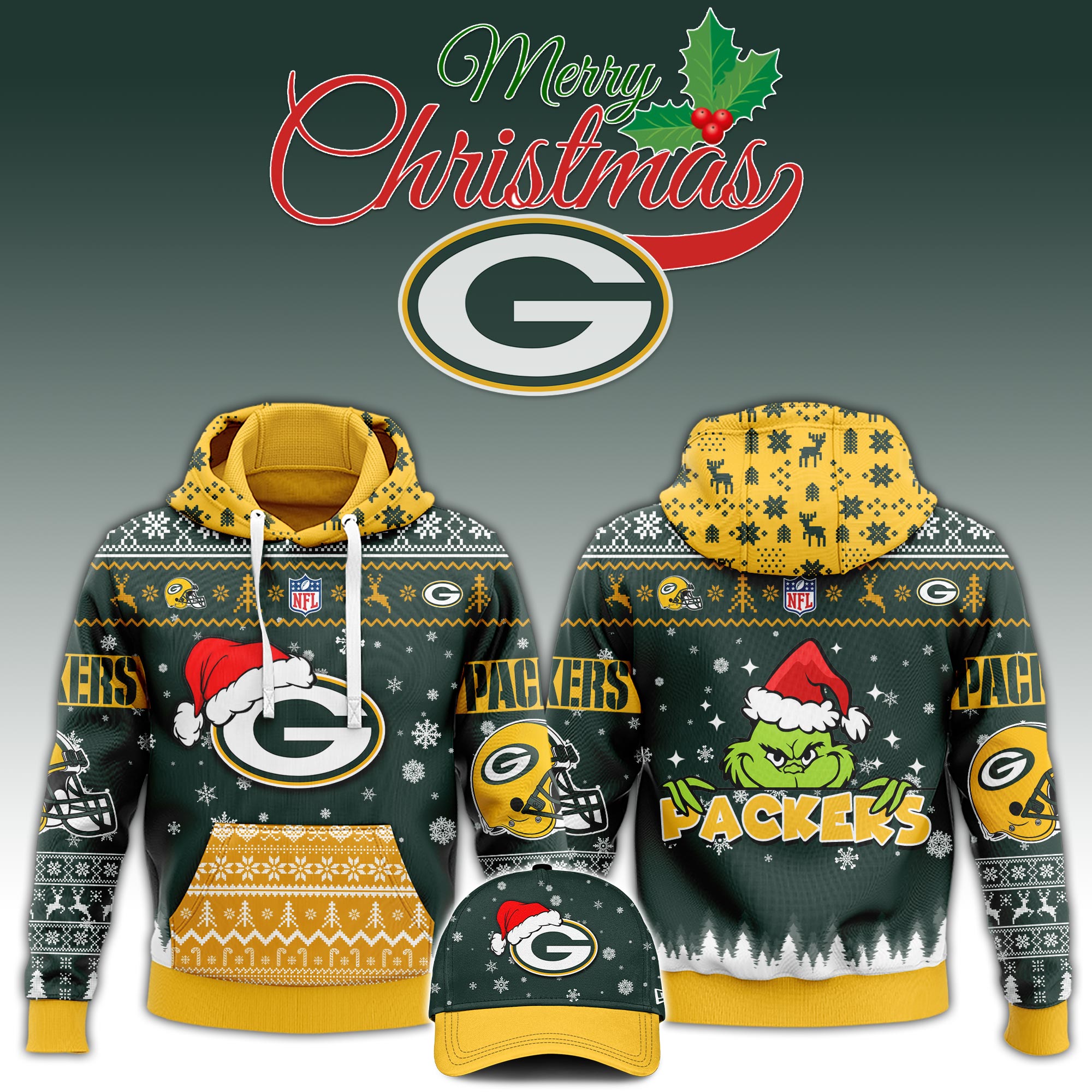 Green Bay Packers x Christmas Hoodie - Famjoys Green Bay Packers x Christmas Hoodie - Famjoys