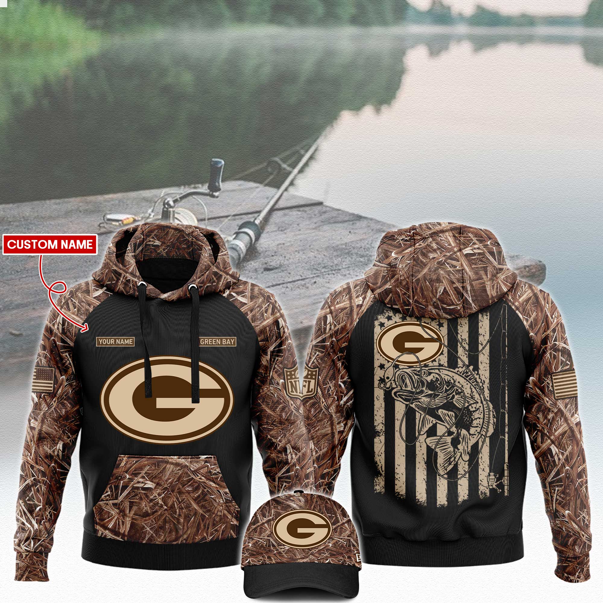 Green Bay Packers x Fishing Hoodie V3 - Famjoys Green Bay Packers x Fishing Hoodie V3 - Famjoys