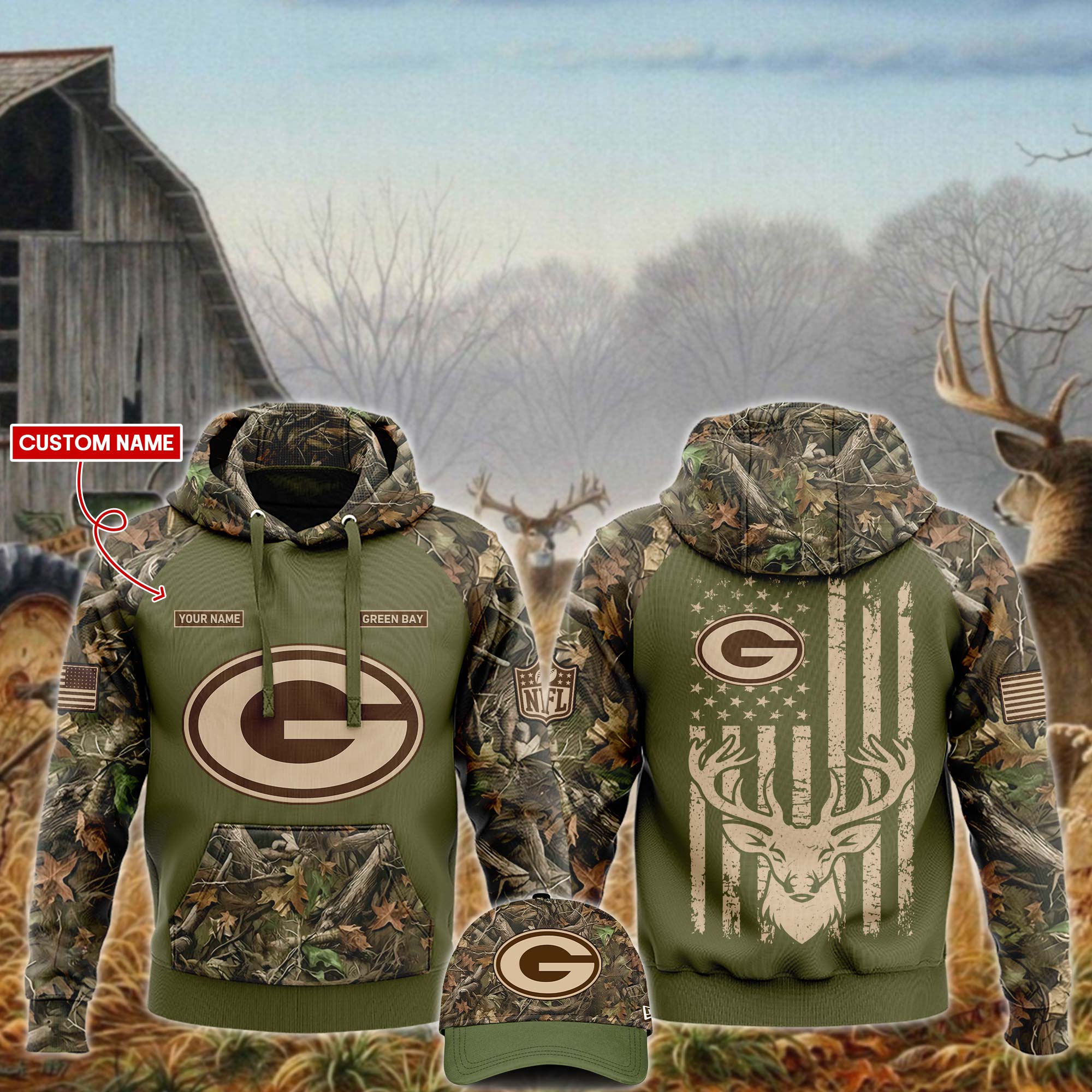 Green Bay Packers x Hunting Hoodie s - Famjoys Green Bay Packers x Hunting Hoodie s - Famjoys
