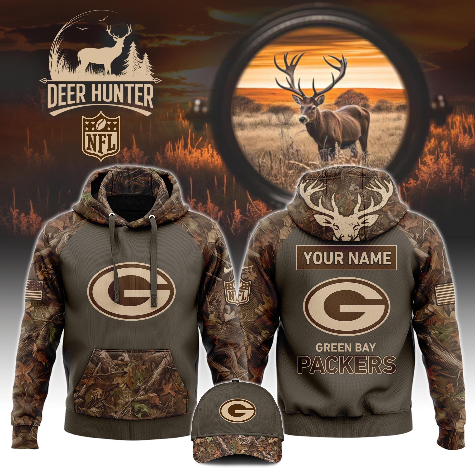 Green Bay Packers x Hunting Hoodie s V2 - Famjoys Green Bay Packers x Hunting Hoodie s V2 - Famjoys