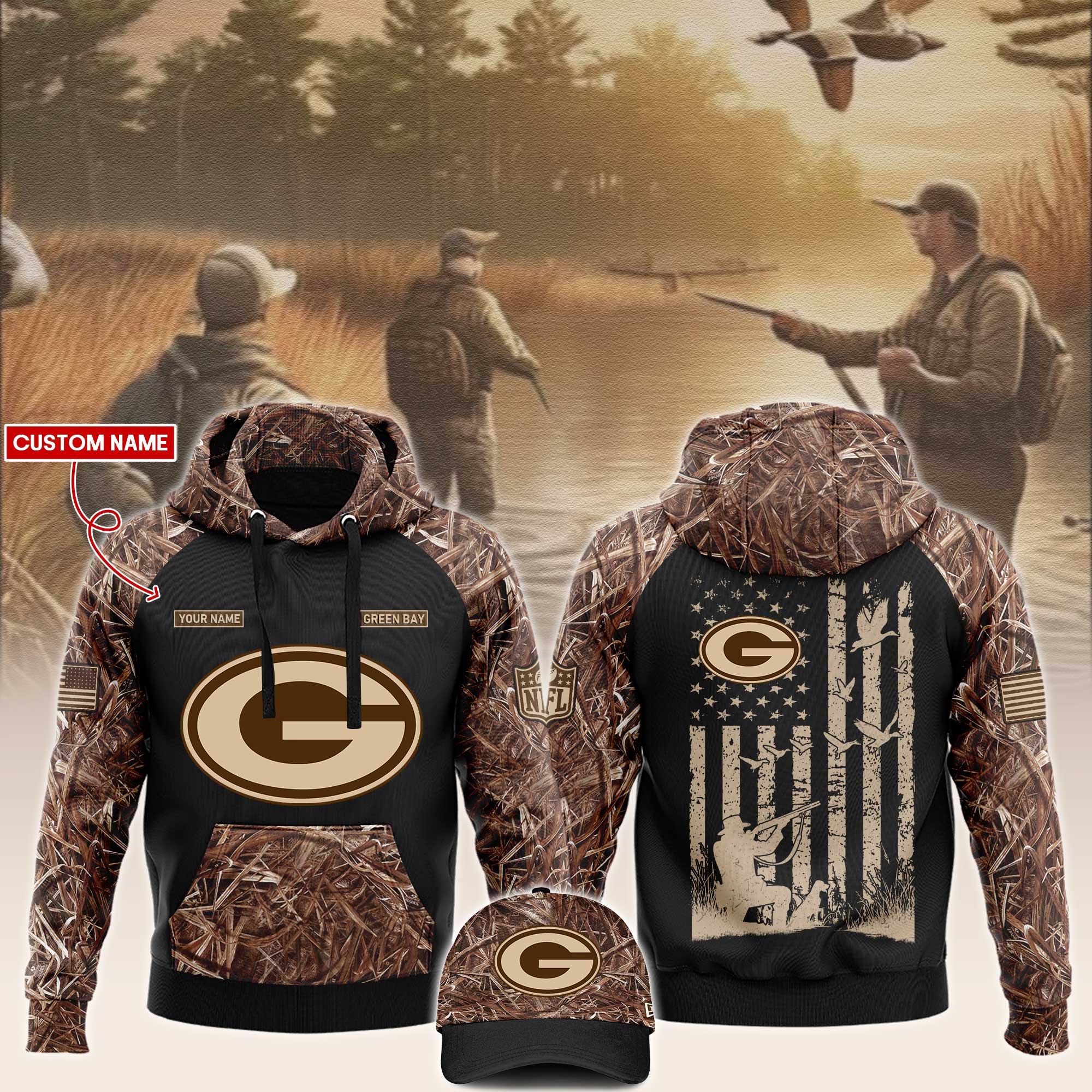 Green Bay Packers x Hunting Hoodie V2 - Famjoys Green Bay Packers x Hunting Hoodie V2 - Famjoys