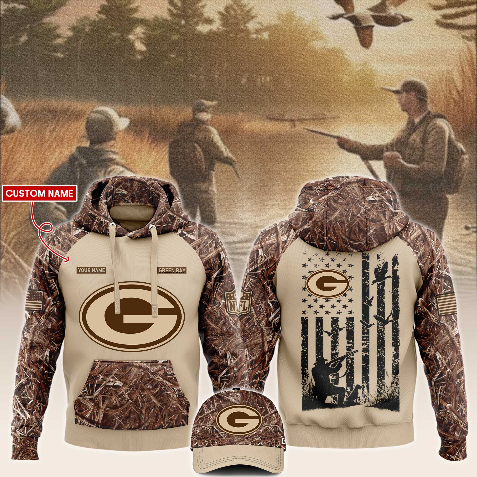 Green Bay Packers x Hunting Hoodie V2 - Famjoys Green Bay Packers x Hunting Hoodie V2 - Famjoys