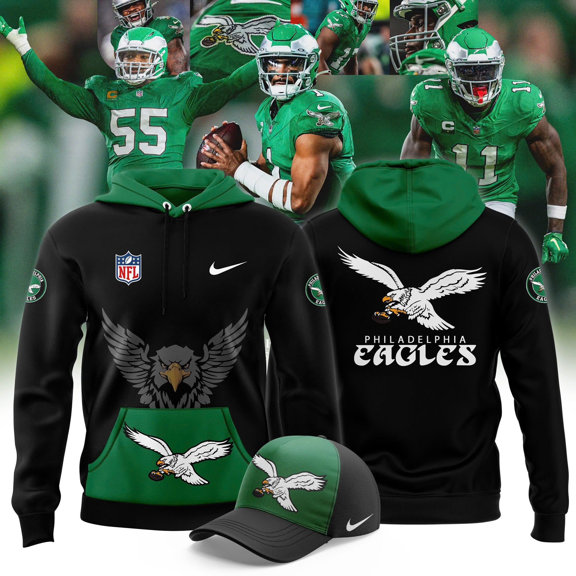 Green Philadelphia Eagles 2024 Throwback Hoodie - Famjoys Green Philadelphia Eagles 2024 Throwback Hoodie - Famjoys