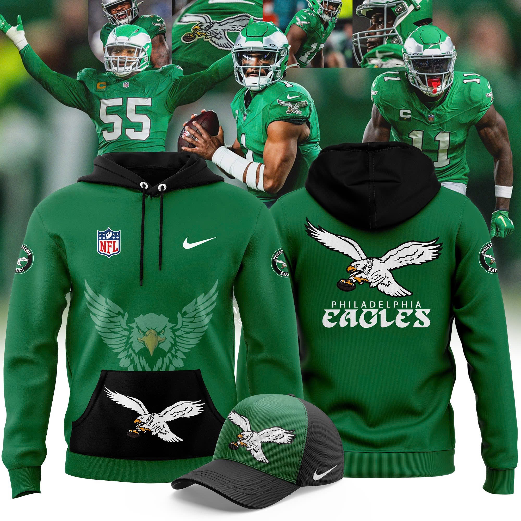 Green Philadelphia Eagles 2024 Throwback Hoodie - Famjoys Green Philadelphia Eagles 2024 Throwback Hoodie - Famjoys